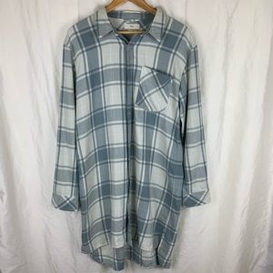 TNA Midi Length Plaid Button Up Shirt in Blue & White